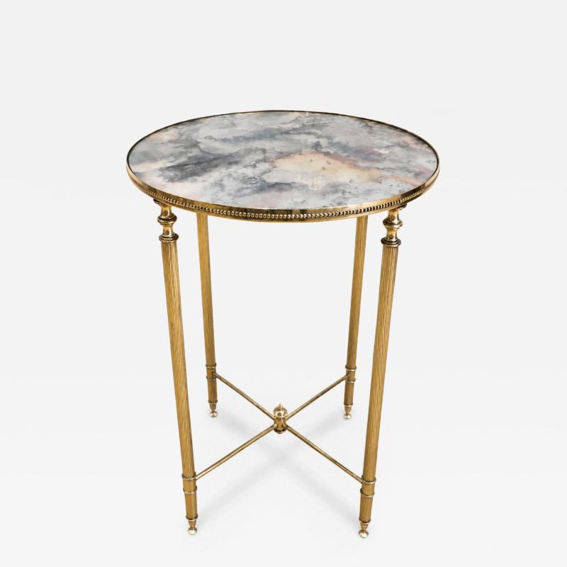 Circa 1940 French Neo classical brass drinks table with eglomise glass