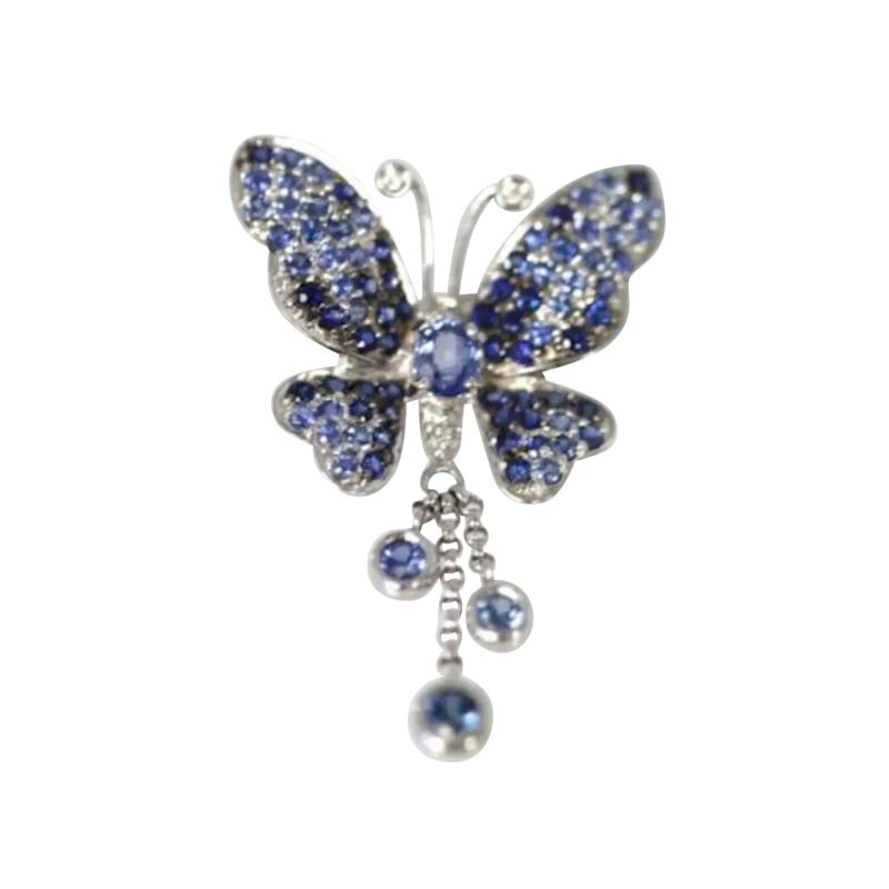 Circa 1960 Sapphire 2 Carat Butterfly brooch pendant 18K White Gold