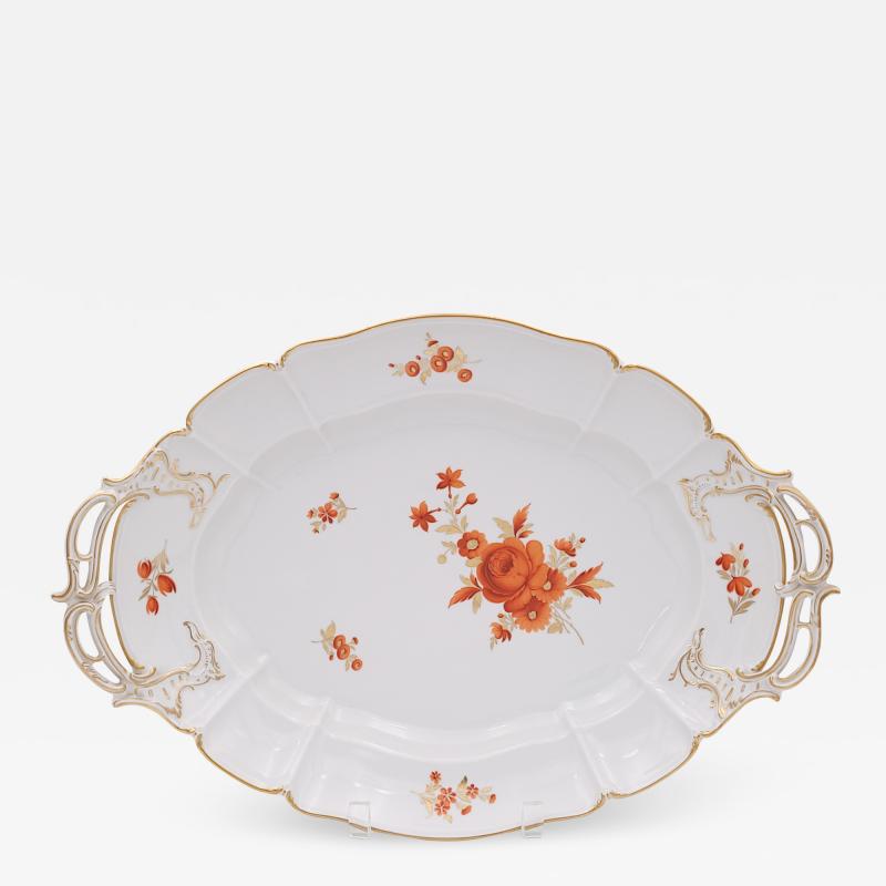 Circa 1970 Nymphenburg Platter with Orange Rococo Flowers
