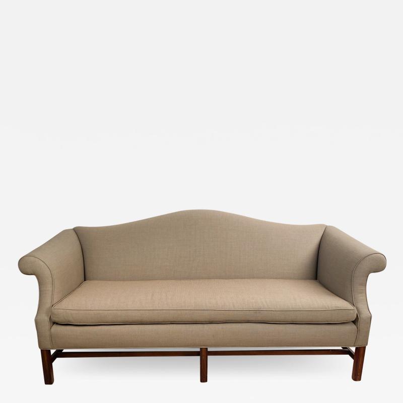 Circa 1980 Vintage Camel Back Sofa in Chippendale Design