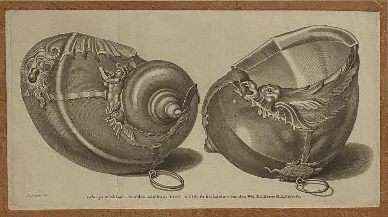 Circa 19th Century Baroque Sea Shell Drinking Cups Engraving