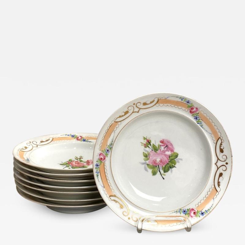 Circa 19th Century Set of 8 Paris Porcelain Soup Bowls France