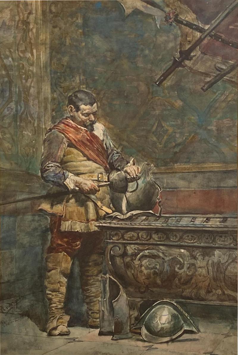 Circa 19th Century Watercolor of a Squire Italy