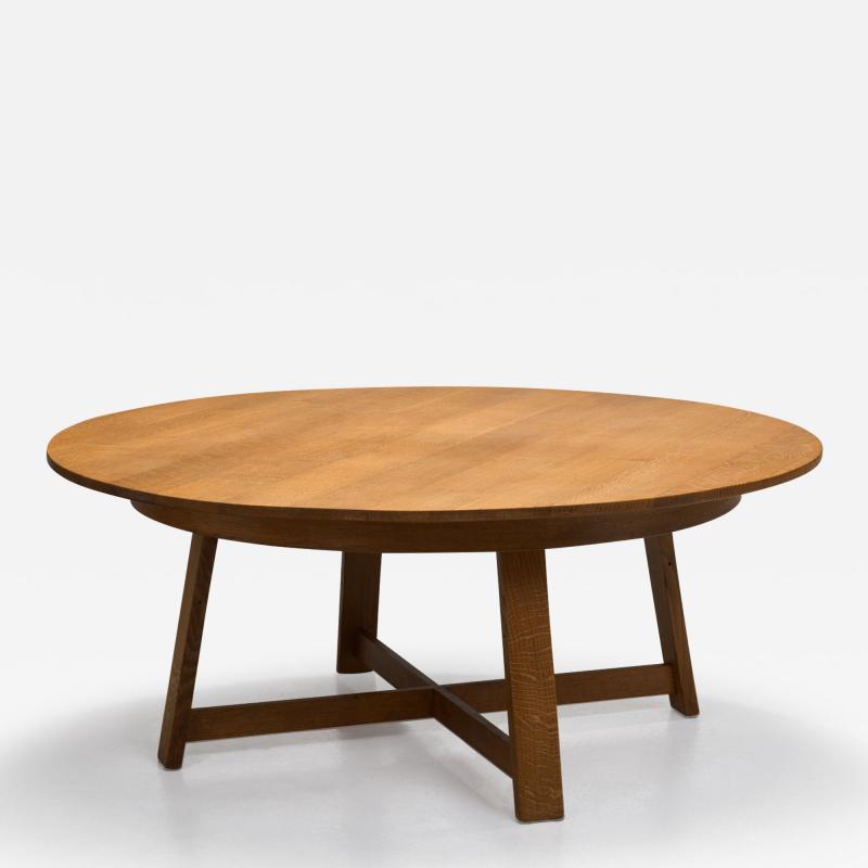 Circular Solid Wood Table with Cross Stretchers Europe ca 1960s