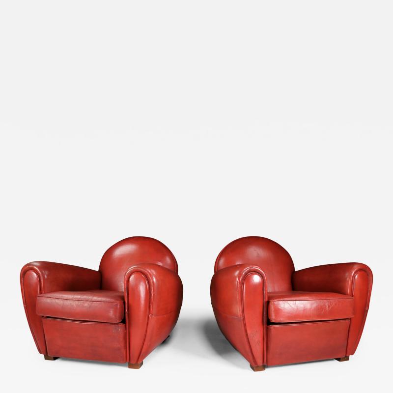 Classic 1960s French Red Leather Club Chair