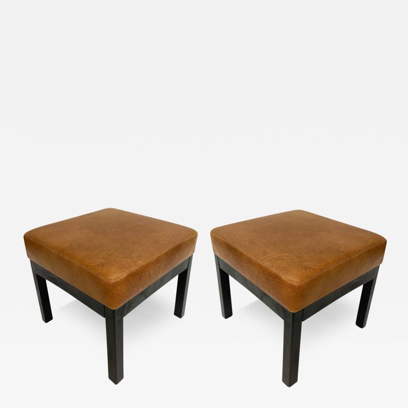Classic Low Stools in Brown Leather Pair