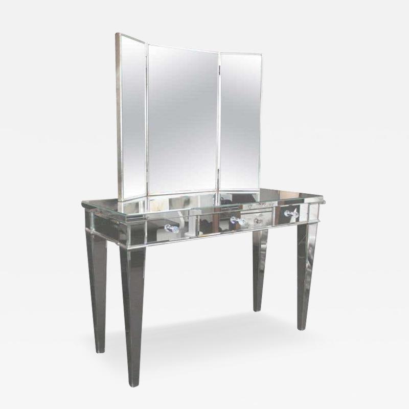 Classic Modern Mirrored Vanity Desk with Triptych Mirror