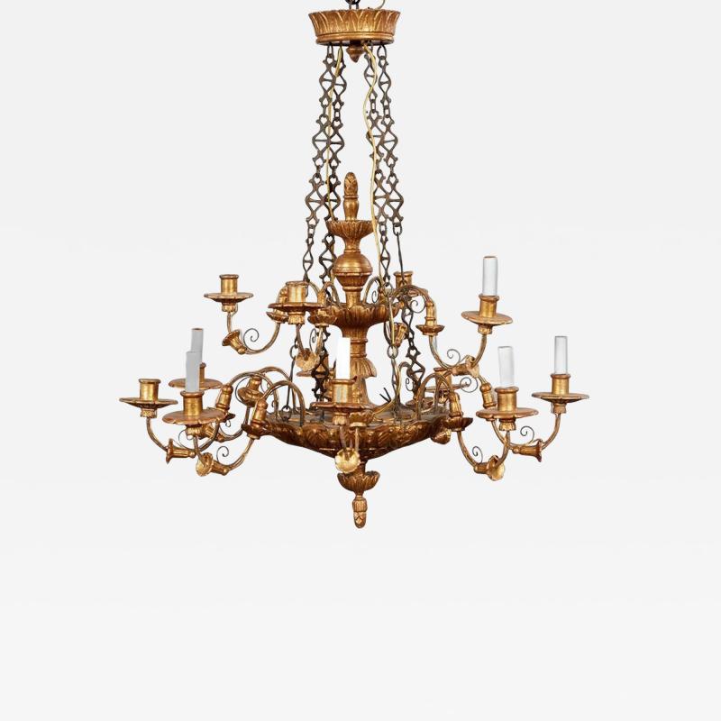 Classical Two Tier Carved and Gilt Chandelier