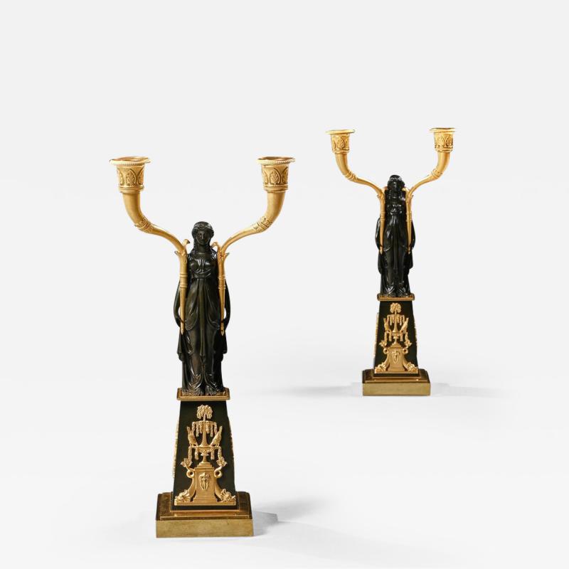 Claude Galle IMPORTANT PAIR OF EARLY EMPIRE FRENCH GILT BRONZE CANDELABRA