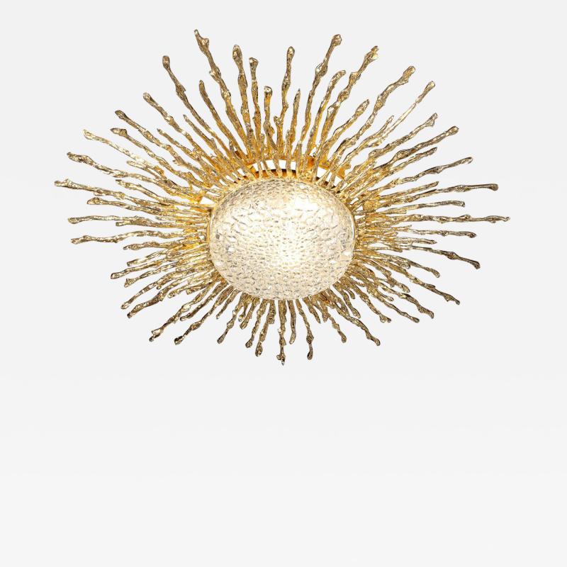 Claude Victor Boeltz Claude Boeltz Exploded Bronze 24 Karat Gold Sunburst Flush Mount Chandelier