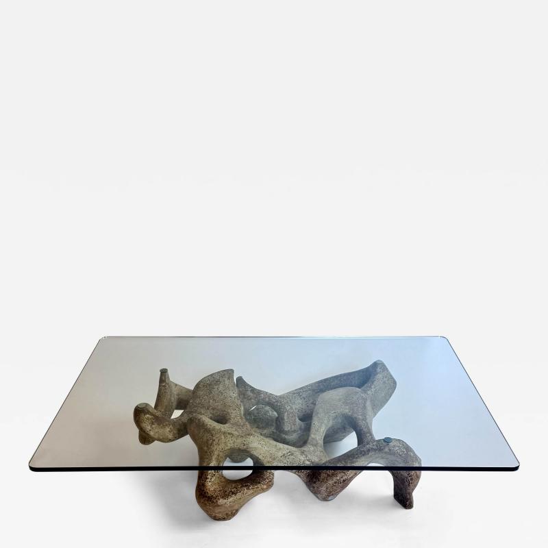 Claudio Trevi 1970s Rectangular Coffee Table in Cement and Transparent Glass by Claudio Trevi