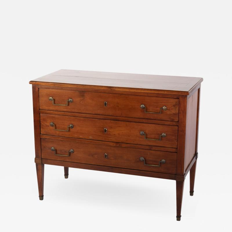 Clean Lined Cherry Wood Three Drawer Commode With Brass Hardware