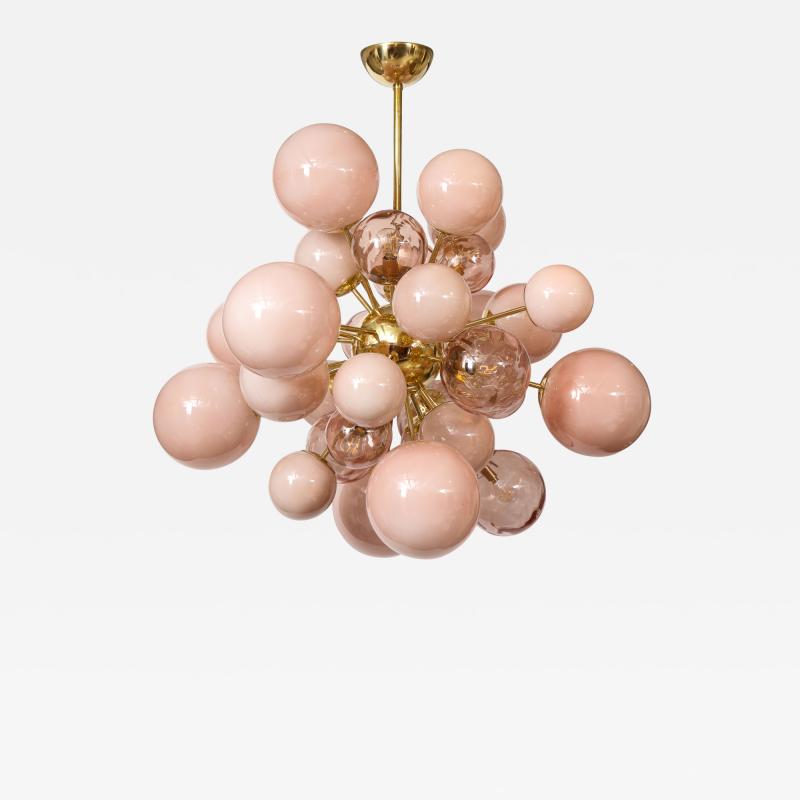 Clear and Opaque Pink Blush Murano Glass and Brass Sputnik Chandelier Italy
