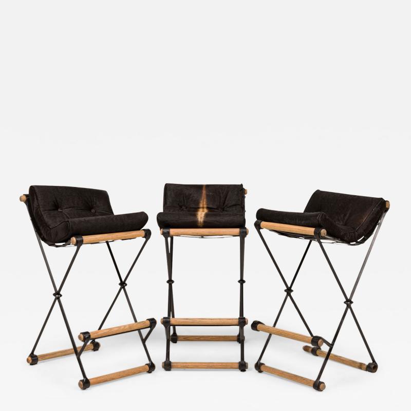Cleo Baldon Set of 3 Cleo Baldon for Terra of California X Frame Faux Cowhide Barstools