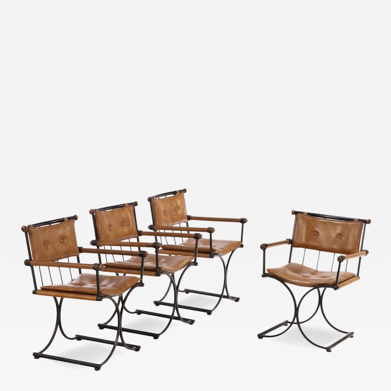 Cleo Baldon Set of Four 1970s Iron Campaign Style Dining Chairs attributed to Cleo Baldon