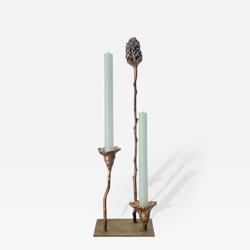 Clotilde Ancarani TWO CANDLE AND FRUIT GOLD Bronze Candleholder