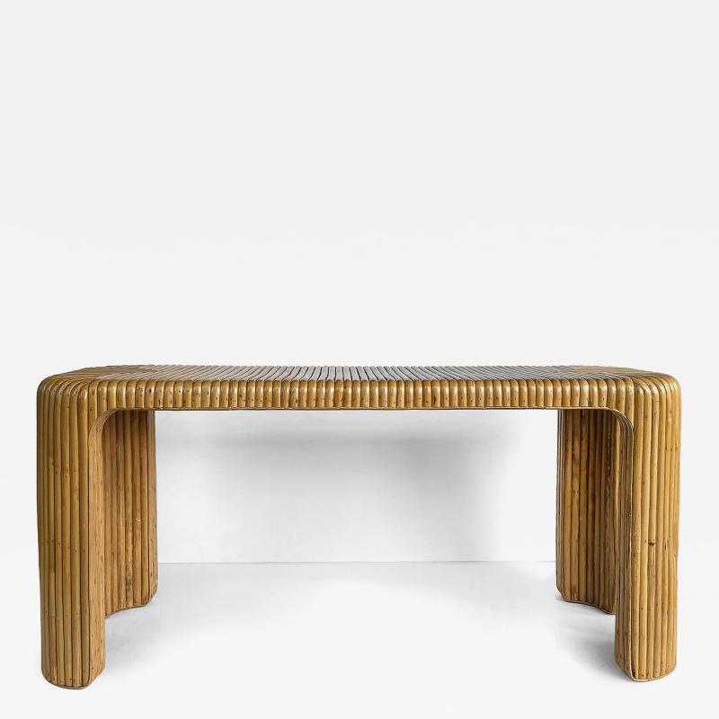 Coastal Split Reed Console Sofa Table with Waterfall Edges