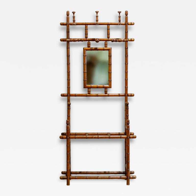 Coat Rack with Mirror and Umbrella Stand in Faux Bamboo