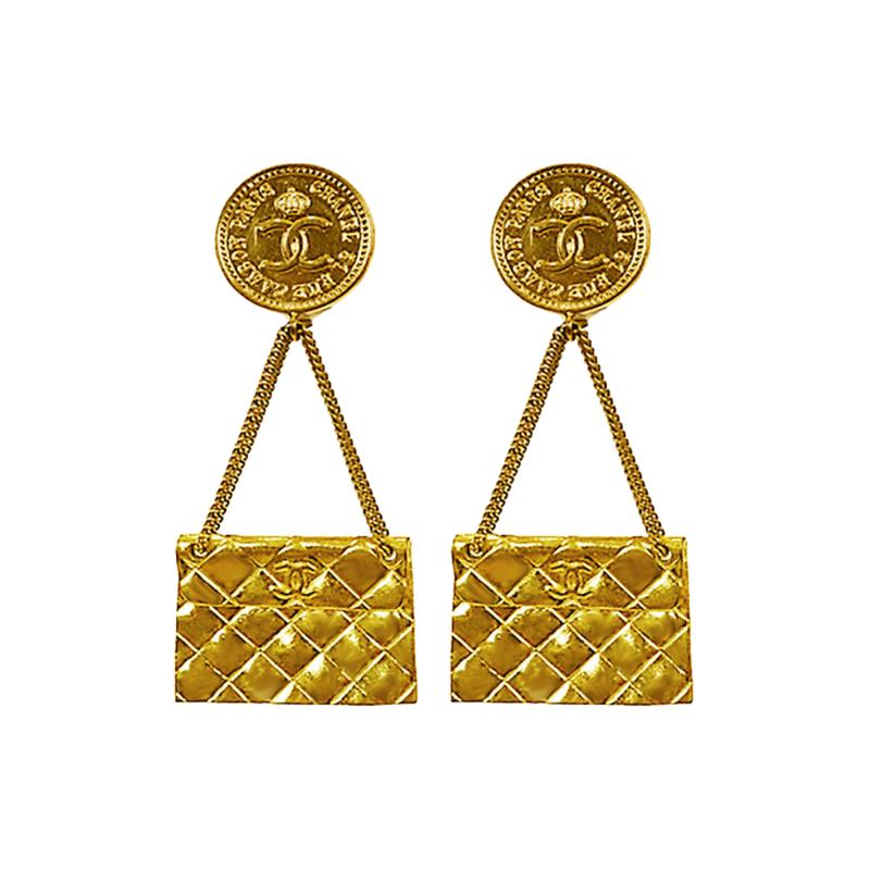 Coco Chanel Chanel Purse Clip On Drop Earrings