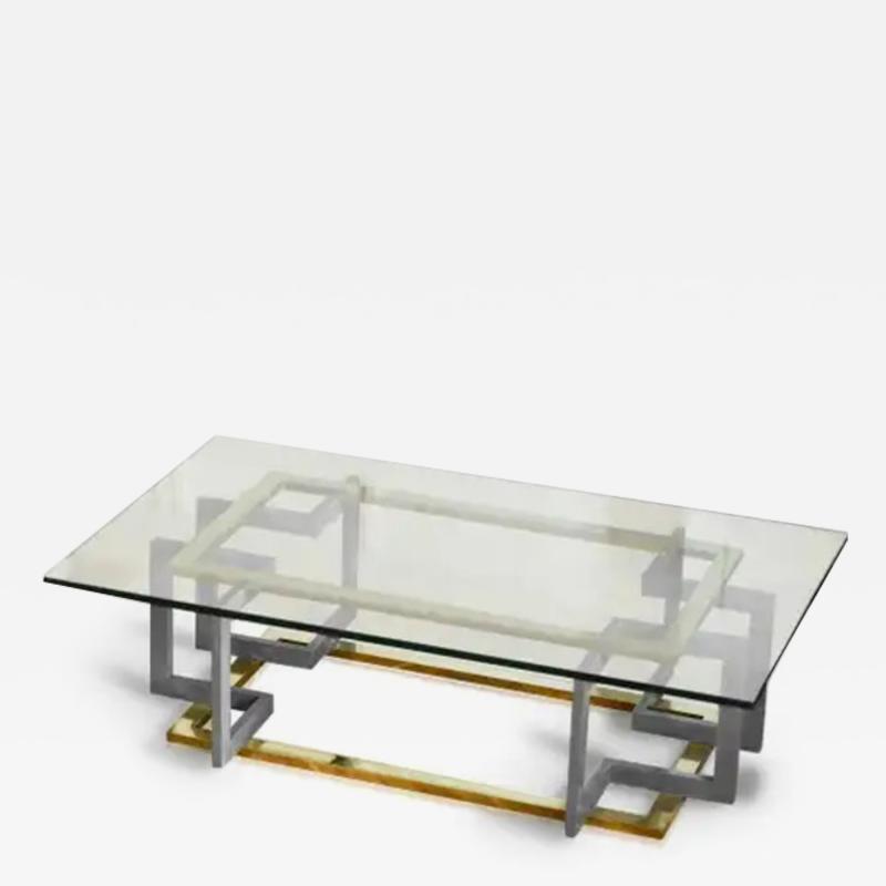 Coffee Table in Metal and Brass with Glass Top 1980s