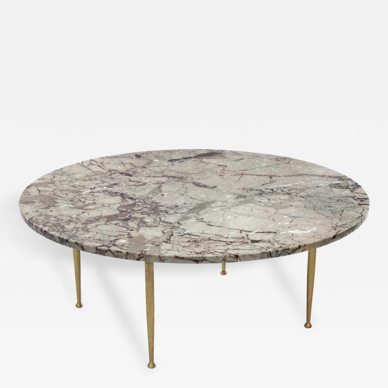 Coffee Table with Marble Top and Sculptued Brass Legs