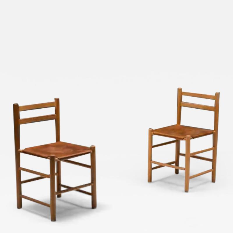 Cognac Mid Century Dining Chairs France 1950s