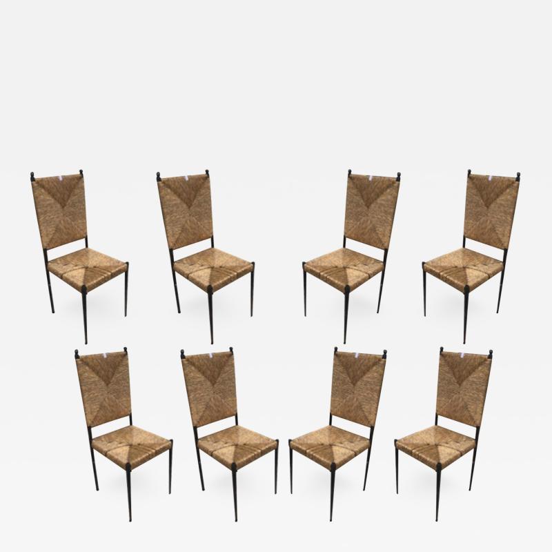 Colette Gueden Colette Gueden for Primavera rarest set of 8 dinning chairs in genuine condition