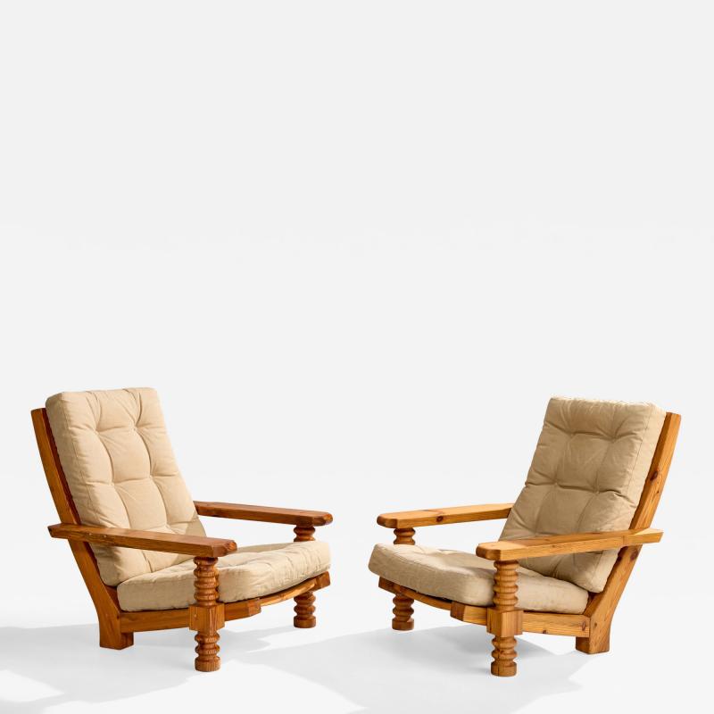 Collden Lounge Chairs with Pine and Fabric Sweden 1970s