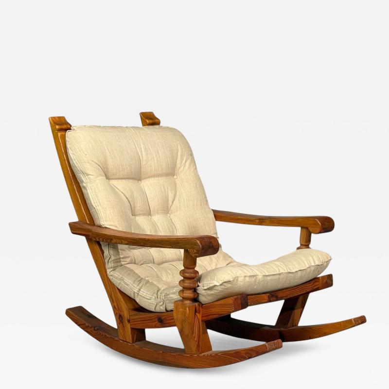 Collden Swedish Modern Large Rocking Chair Pine Fabric Sweden 1970s