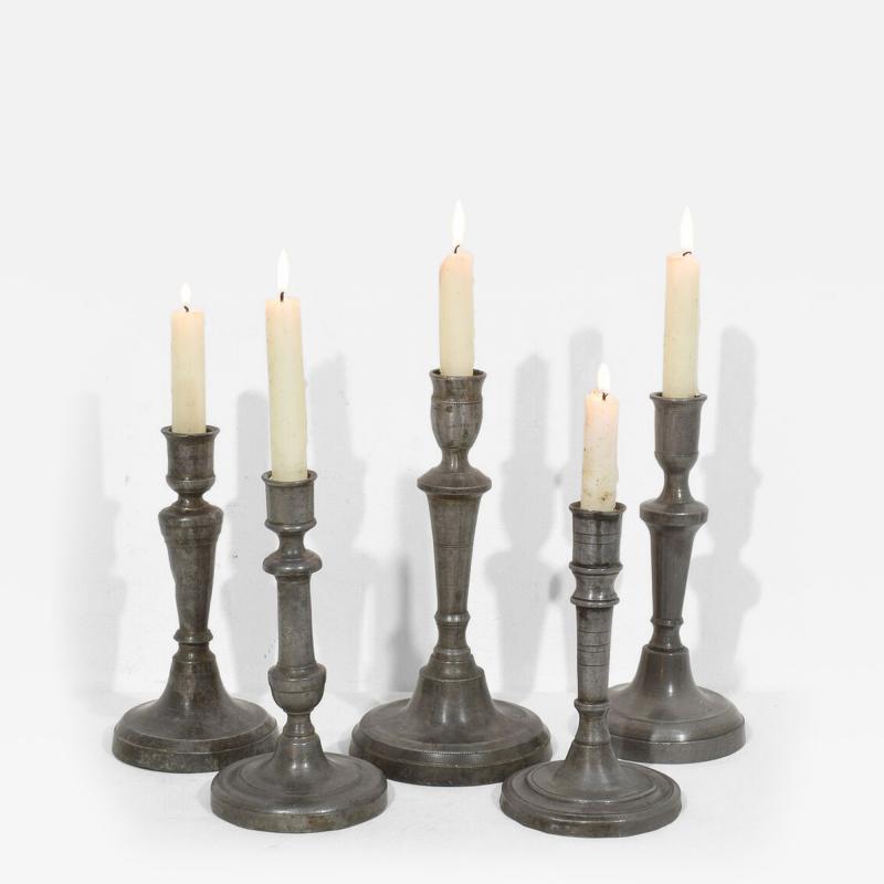 Collection of 18th 19th Century French Pewter Candleholders