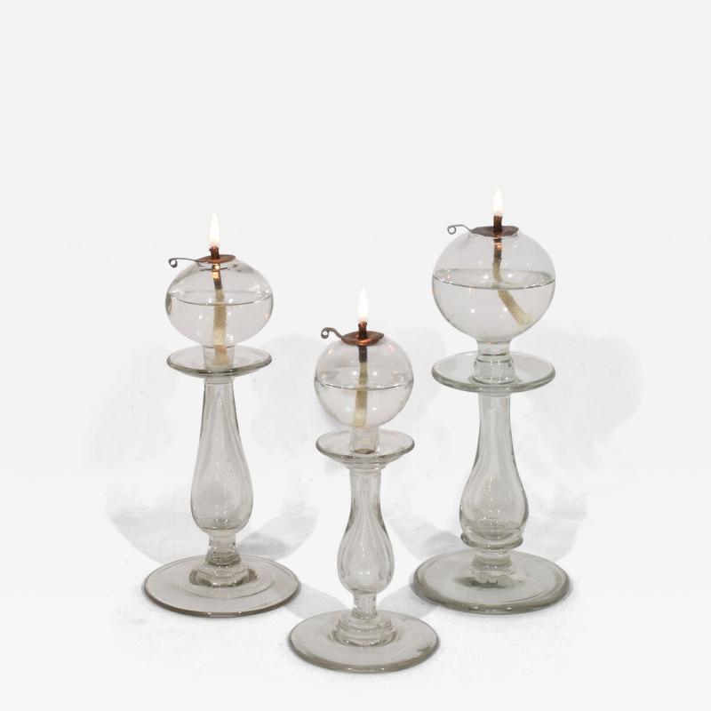 Collection of 19th Century French Glass Weaver Oil Lamps