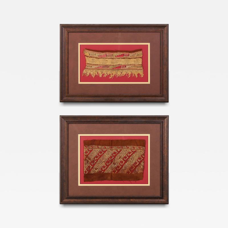 Collection of Two Framed Pre Columbian Textile Panels Chimu Chancay Culture
