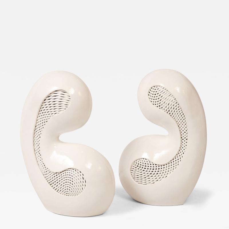 Colleen Carlson A Pair of Internally Lighted Ceramic Sculptures Titled Twins 