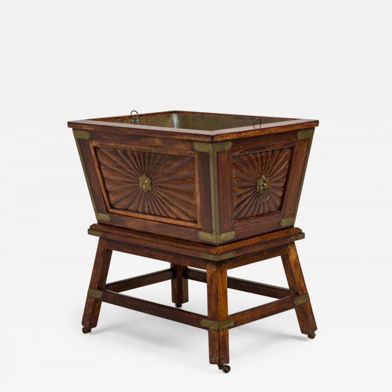 Colonial Anglo Indian Style Wood Brass Bound Wine Cooler on Stand