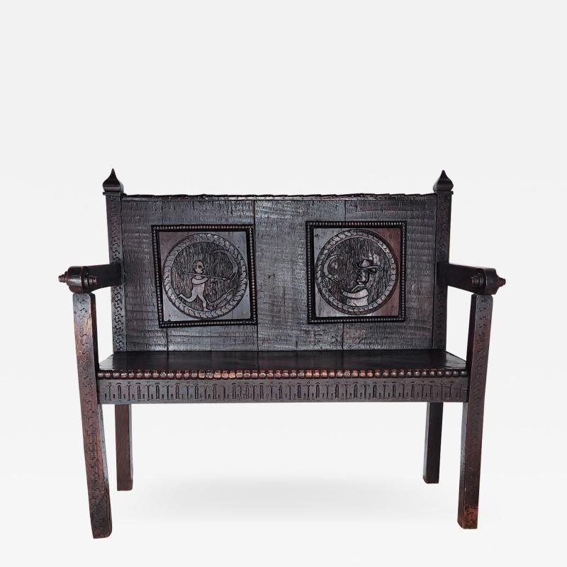 Colonial South American Carved Oak Small Bench circa 1840