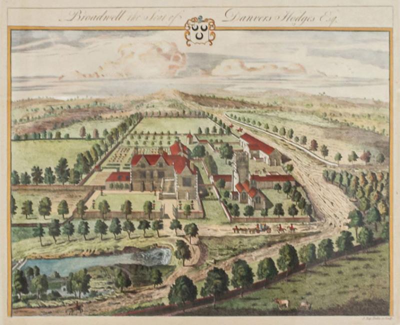 Color Print of an English Estate in a Wooden Frame