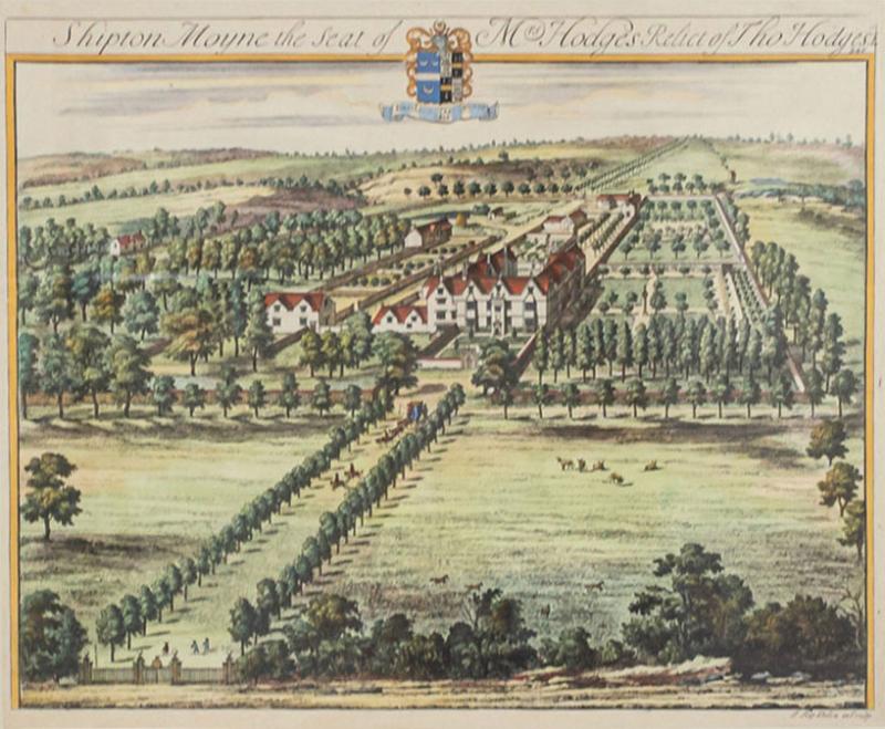 Color Print of an English Estate in a Wooden Frame