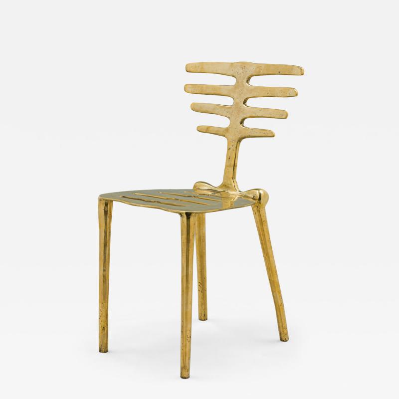 Coluna Organic Form Horizontal Slat Polished Bronze Side Chairs