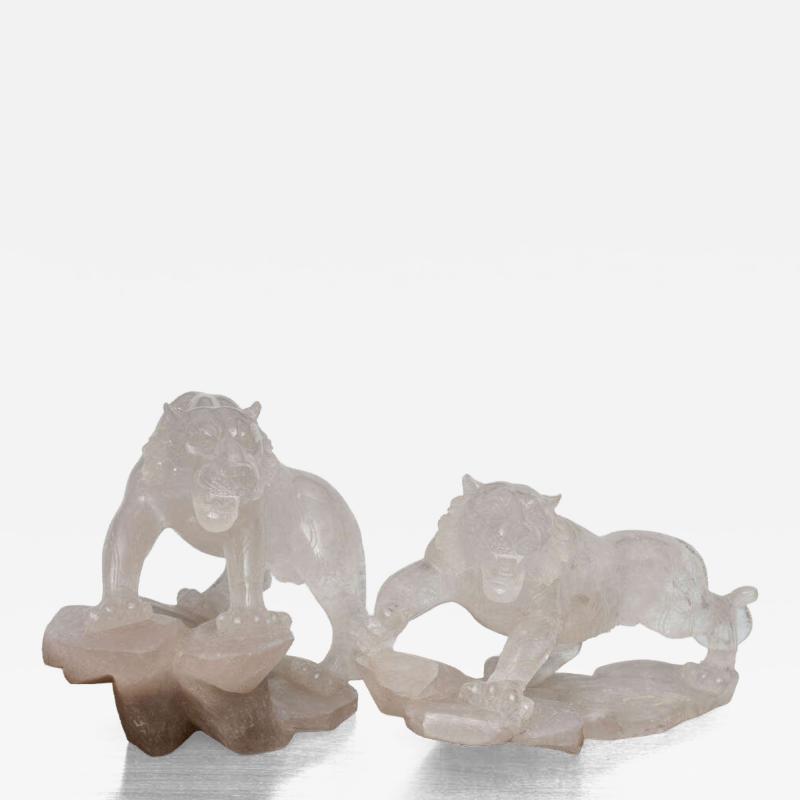 Companion Pair of French Contemporary Rock Crystal Tiger Sculptures