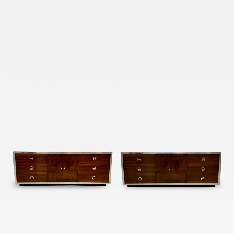 Compatible Pair of Mid Century Modern Milo Baughman Dressers Burlwood Chrome