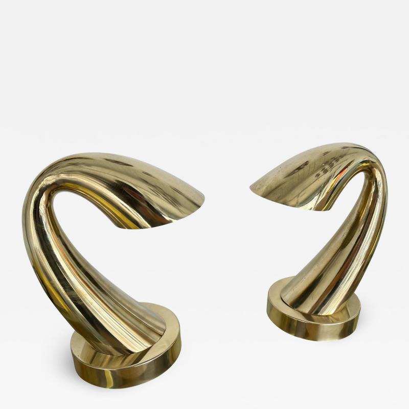 Comtemporary Pair of Brass Horn Tube Lamps Italy