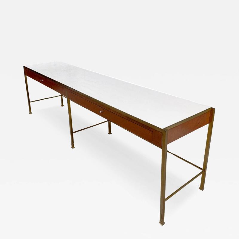 Console w Vitrolite Glass and Brass Style of Paul McCobb 1960