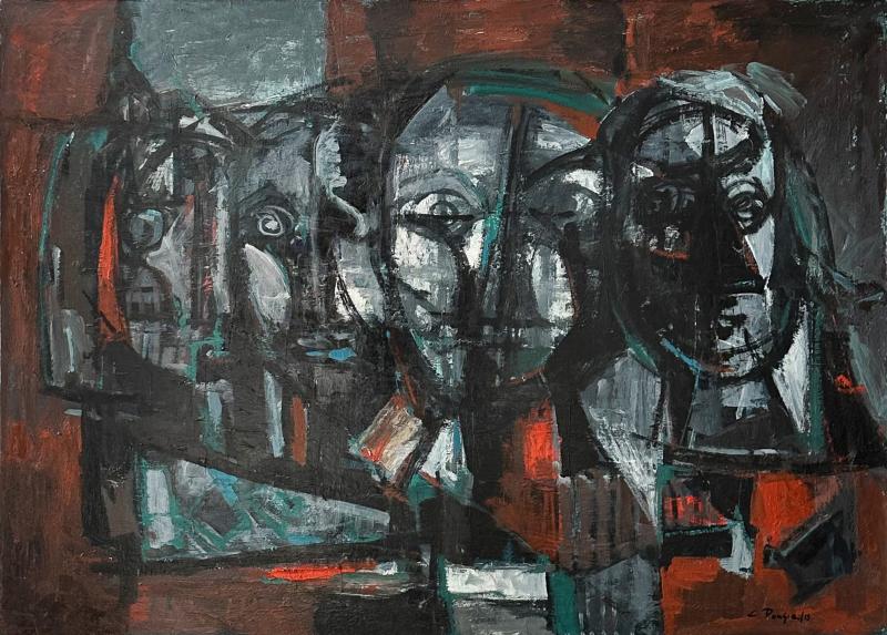 Constantine Pougialis Constantine Pougialis Abstract Oil Painting Idols 1962