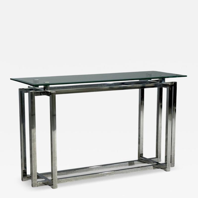 Constructivist Style Console Table Chromed Steel Beveled Glass USA 1980s