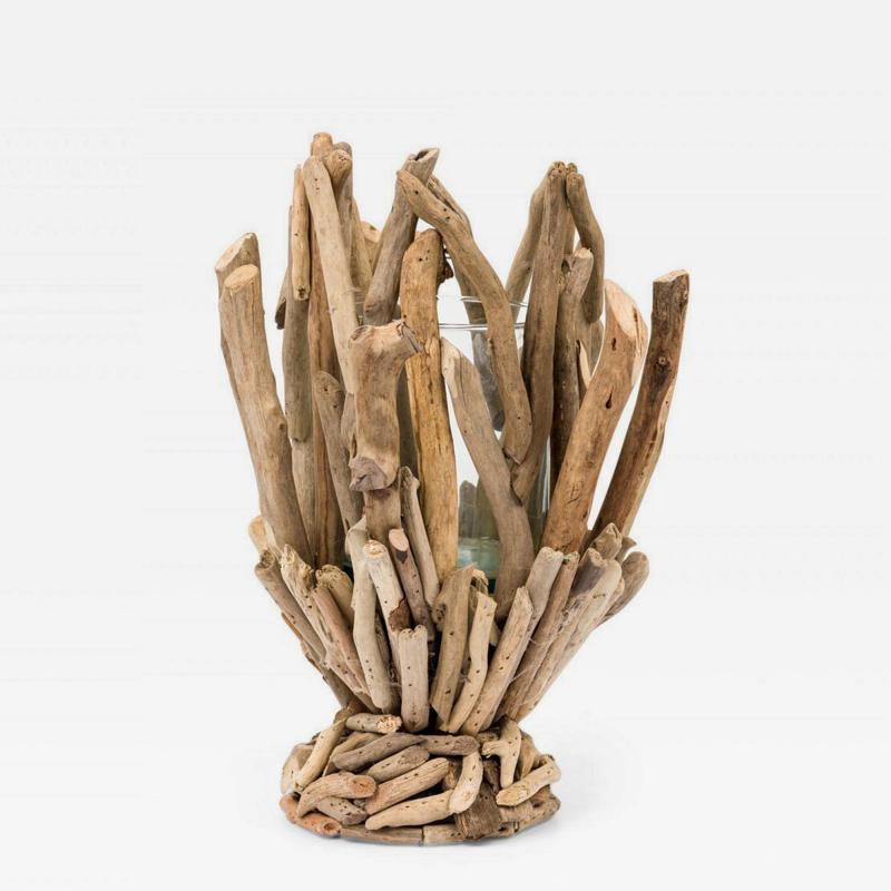 Contemporary Adirondack Style Glass and Twig Candle Holder