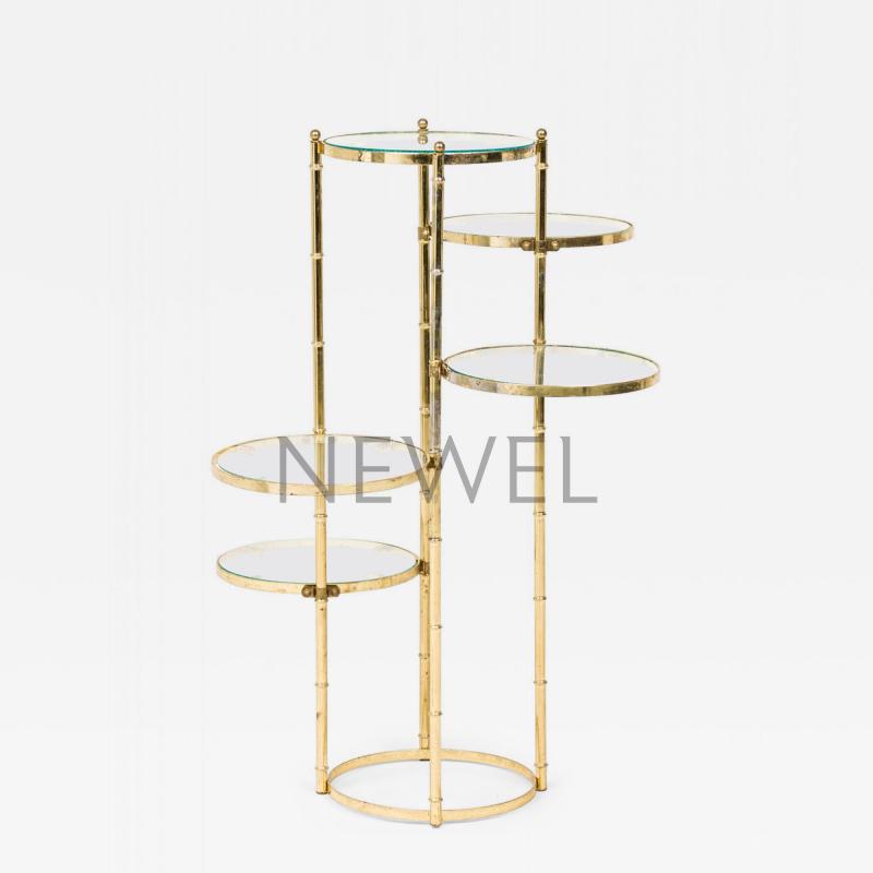 Contemporary American Gilt Metal and Clear Glass Tiered Plant Stand