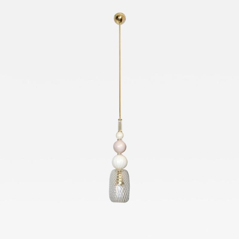 Contemporary Bespoke Italian Crystal Pink Gold Cream Murano Glass Pendant Light