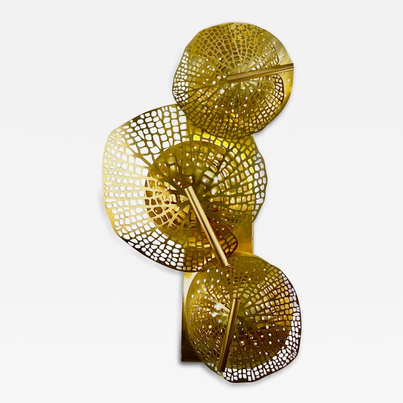 Contemporary Bespoke Organic Italian Art Design Perforated Brass Leaf Sconce