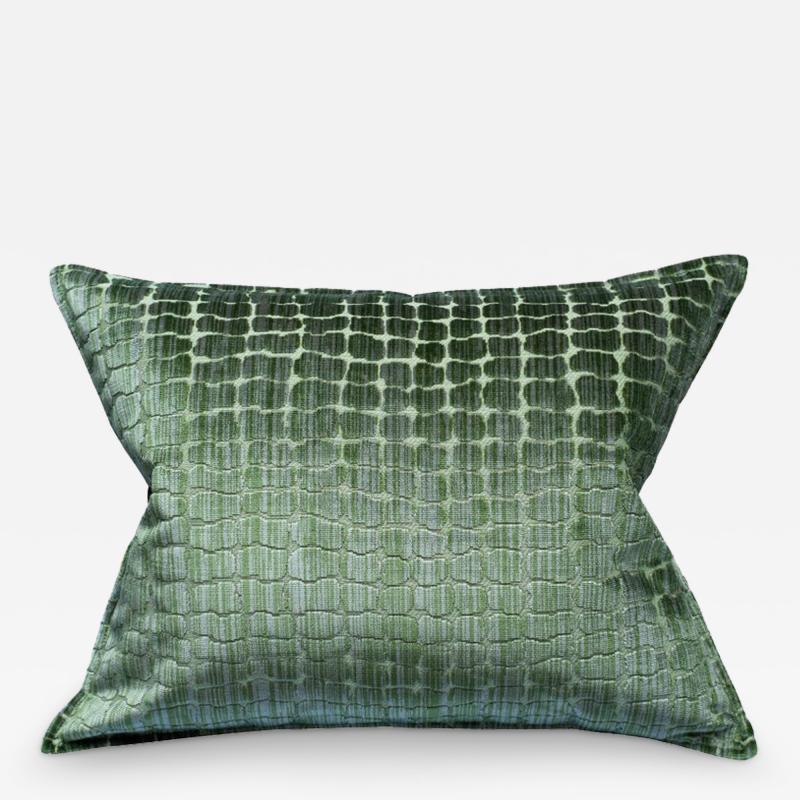 Contemporary Bevilacqua Green Silk Velvet Pillows In Crocodile Pattern