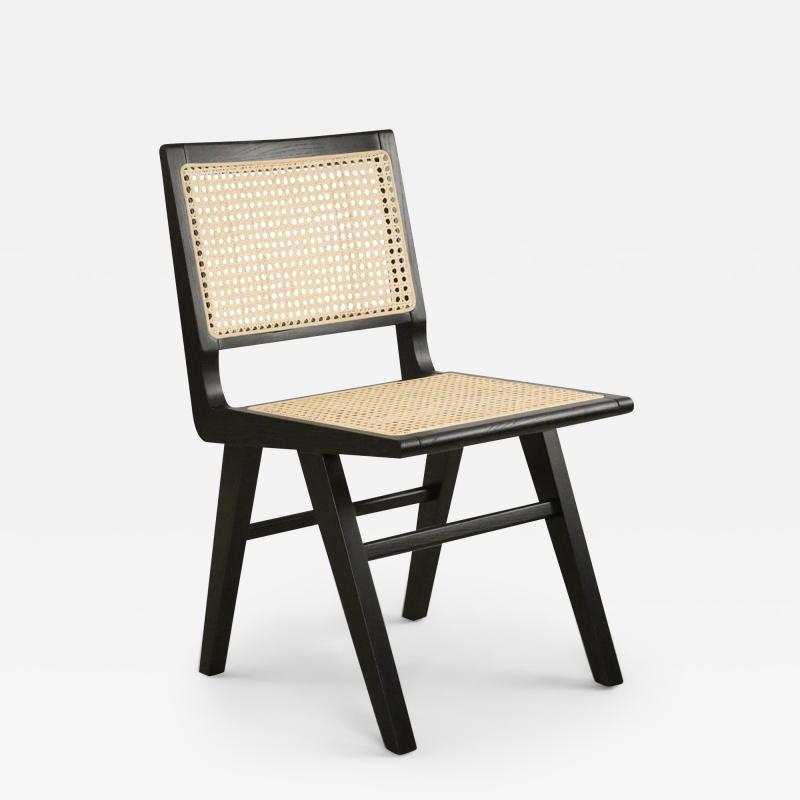 Contemporary Black Finished Wood And Cane Dining Chairs